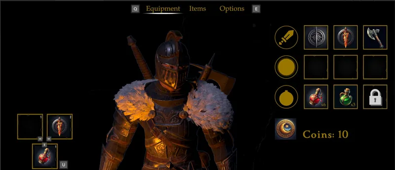 The equipment and inventory screen
