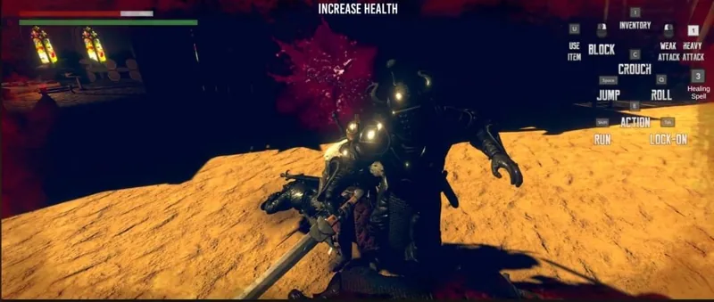 Locked in a fight with a horned, armoured enemy