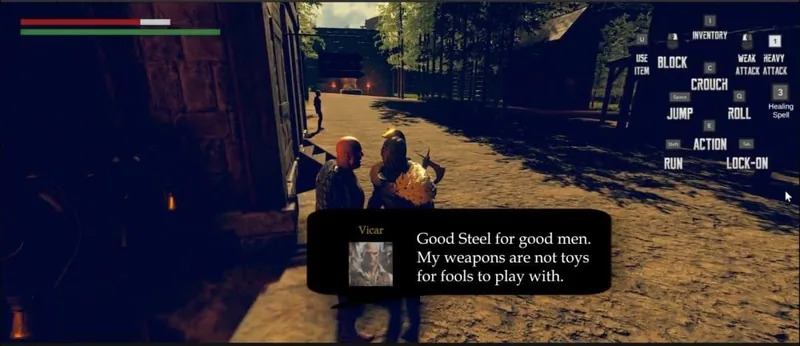 The Vicar speaking to the knight in the village