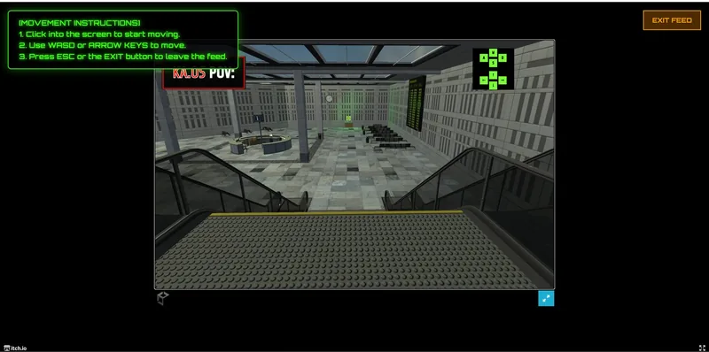 First-person view of an airport hall